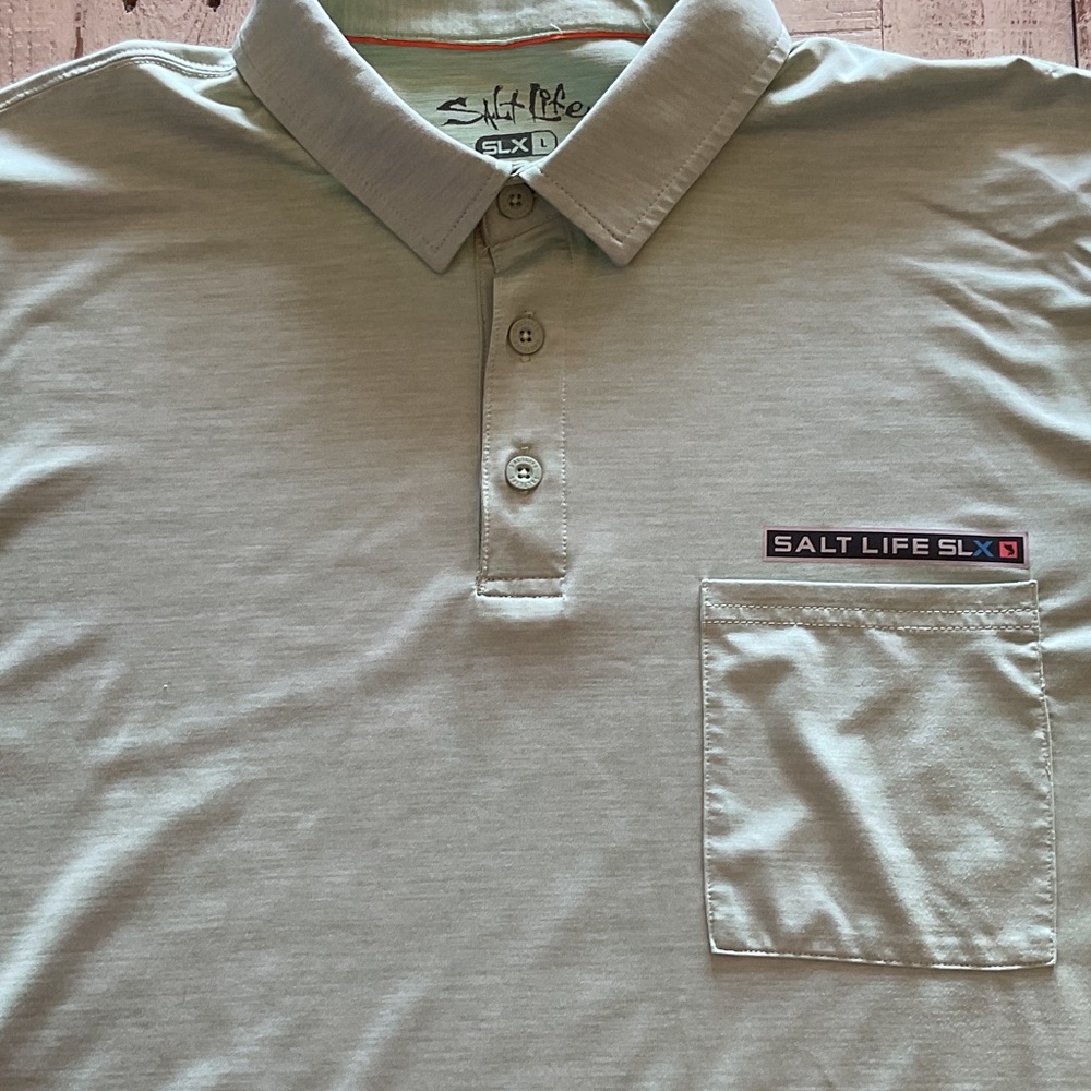 Salt Life Men's Light Green performance Polo with Pocket Large wicking UPF Men’s